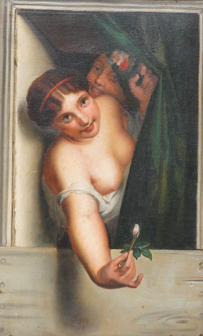 Early 20th century School, after Antoine Wiert, (1806-1865), 'The Rosebud', indistinctly signed and dated 1913, oil on canvas, 28 x 17cm
